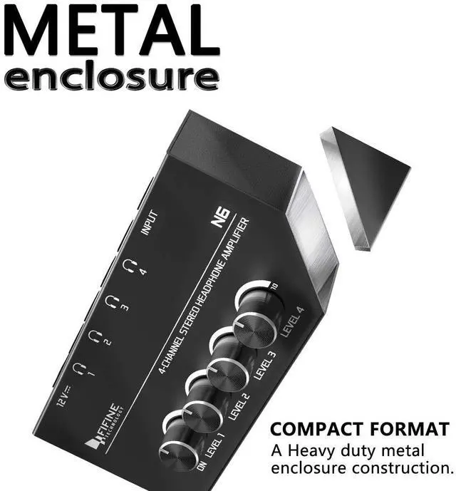 Alt view image 4 of 5 - Fifine Headphone Amplifier 4 Channels Metal Stereo Audio Amplifier,Mini Earphone Splitter with Power Adapter-4x Quarter Inch Balanced TRS Headphones Output and TRS Audio Input for Sound Mixer-N6