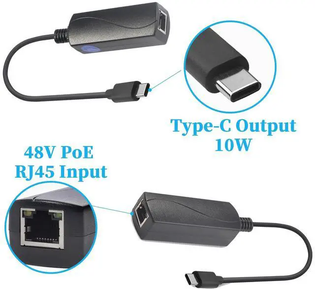 Alt view image 3 of 5 - REVOTECH PoE to USB C Adapter Converter, Convert POE to Output 5V/2A Type-C with Ethernet, IEEE802.3af with 10/100Mbps, Wired Broadband and PD Charging for Smart Phone/Tablet, Plug and Play (P2C5V)