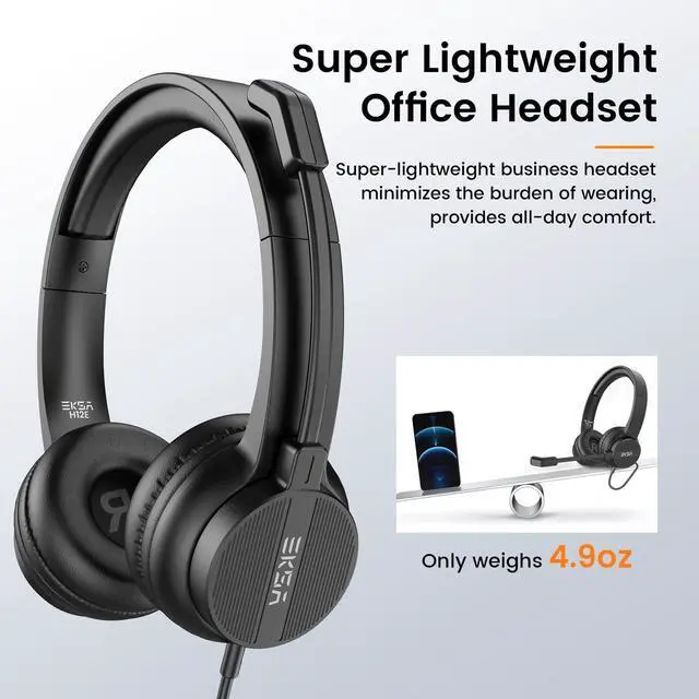 Alt view image 5 of 5 - USB Headset with Microphone for PC Laptop, Wired Computer Headset Environmental Noise Canceling Headphones with Mic Mute & Volume Control, On Ear Lightweight Comfort for Work, Office/Call Center/Skype