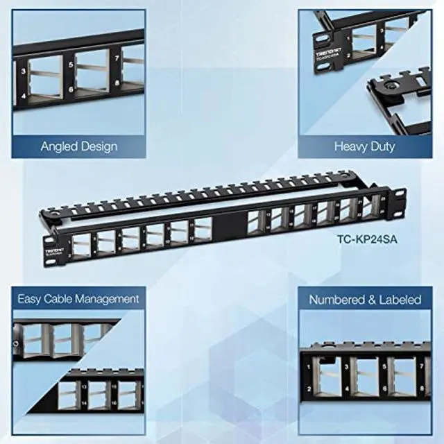 Alt view image 3 of 5 - TRENDnet 24-Port Blank Angled Keystone Shielded 1U Patch Panel, TC-KP24SA, STP, Cat6A, Cat5, Cat5e, Cat6, 19 Rackmount Design, Black