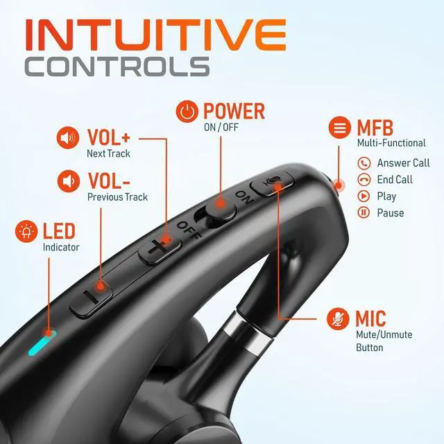 Alt view image 5 of 5 - Delton Wireless Headset for Computer with Charging Case, Bluetooth Headset with Noise-Cancelling Mic, Specially Designed for MS Team, Zoom, Google Meet, Driving, and Office - Black