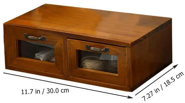 Alt view image 5 of 5 - Veemoon 1pc Rack Shelf Bamboo Holder Home Computer Wood Storage Monitor Elevating Organizer with Drawers Tv Drawer for Desk Vintage Stand Screen Adjustable Accessories Tabletop Glass