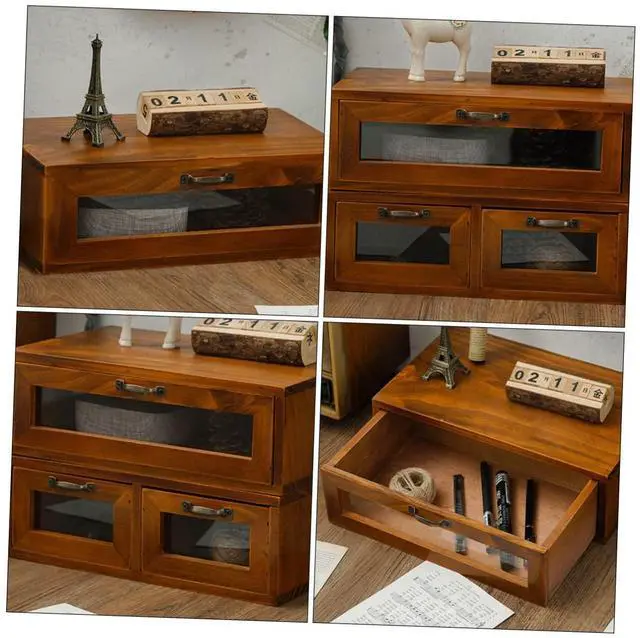 Alt view image 3 of 5 - Veemoon 1pc Rack Shelf Bamboo Holder Home Computer Wood Storage Monitor Elevating Organizer with Drawers Tv Drawer for Desk Vintage Stand Screen Adjustable Accessories Tabletop Glass