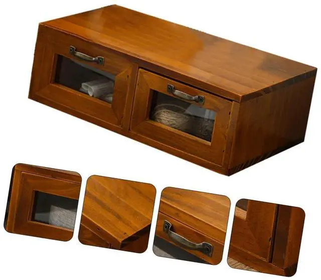 Alt view image 4 of 5 - Veemoon 1pc Rack Shelf Bamboo Holder Home Computer Wood Storage Monitor Elevating Organizer with Drawers Tv Drawer for Desk Vintage Stand Screen Adjustable Accessories Tabletop Glass