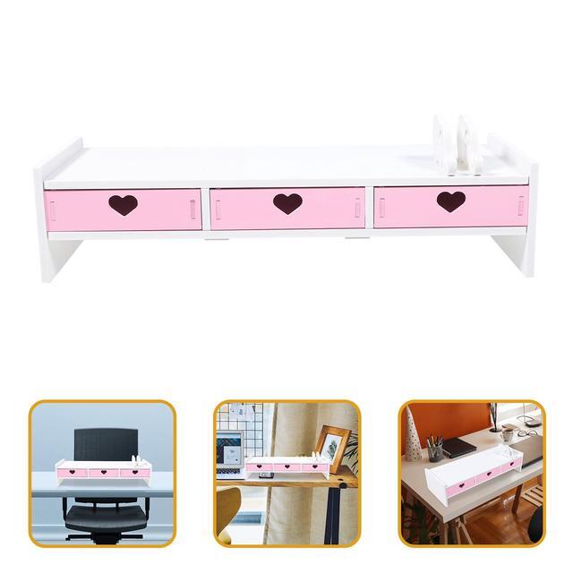 Alt view image 4 of 5 - LIFKOME Monitor Stand with 3 Drawers Monitor Riser Computer Stand with Cellphone Holder for PC, Laptop, Printer