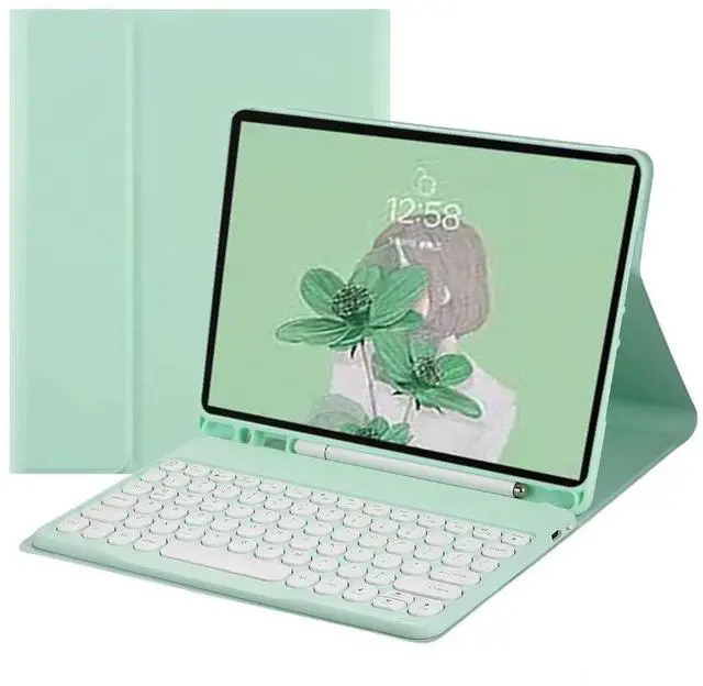 Main image of QIYIBOCASE Keyboard Case for Galaxy Tab S10 Plus/S9 FE Plus/S9 Plus/S8 Plus/S7 Plus/S7 FE, Cute Round Keys Slim Folio Cover with S Pen Holder, Magnetically Wireless Detachable Keyboard (Mint Green)