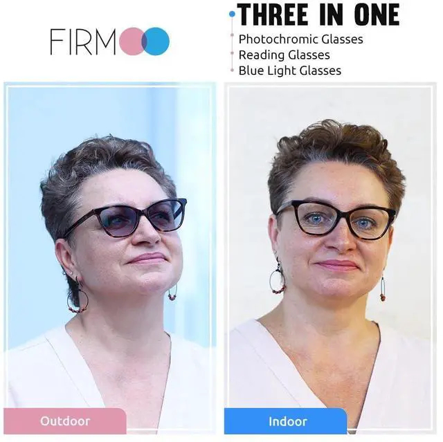 Alt view image 3 of 5 - Firmoo Photochromic Progressive Multifocus Reading Glasses 1.0, Round Blue Light Blocking Eyeglass UV400 Sun Reader for Women/Men,Purple Frame