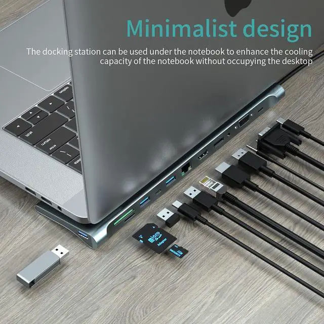 Alt view image 5 of 5 - USB C Docking Station, USB C Dock, Triple Monitor USB Type C to DP HDMI VGA Adapter, 12 in 1 USB C Hub, Laptop Docking Station Multiport USB 3.0 SD/TF Audio for Windows MacBook Type C Laptops