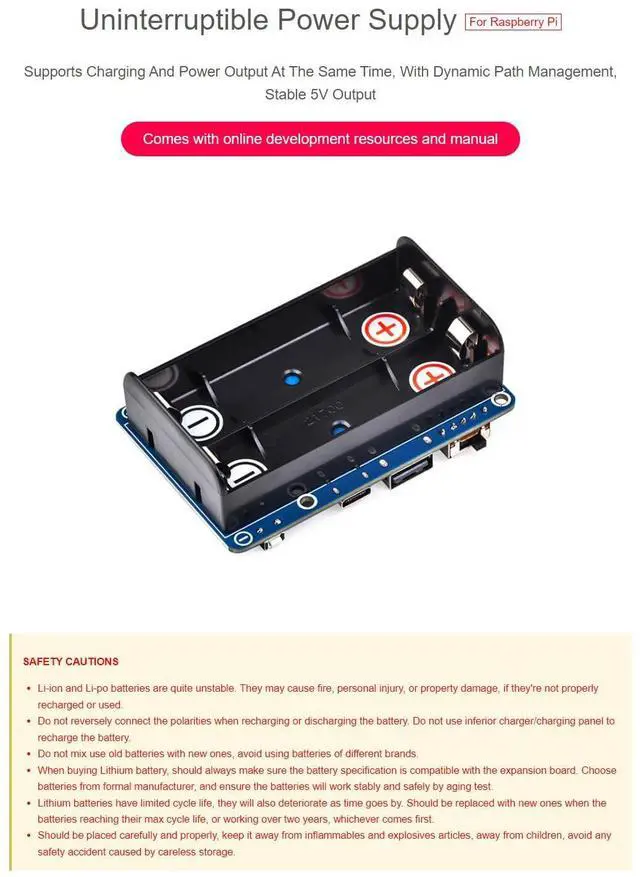 Alt view image 4 of 5 - Coolwell UPS HAT (D) for Raspberry Pi 4B 3B+ 3B, etc Supports 21700 Li Battery (NOT Included) Pogo Pins Connector Charging and Power Output at The Same Time 5V