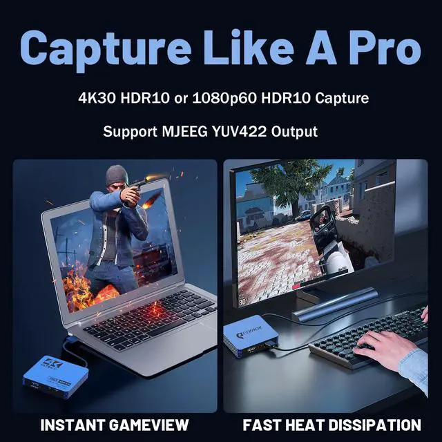 Alt view image 3 of 5 - GUERMOK 4K Video Capture Card, USB 3.0 HDMI to USB-C with Mic Loop-Out, 1080P 60FPS Capture Device for Gaming, Live Streaming, Video Recording, Compatible with MacOS, PS4, Xbox One, Switch