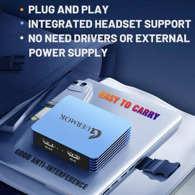 Alt view image 5 of 5 - GUERMOK 4K Video Capture Card, USB 3.0 HDMI to USB-C with Mic Loop-Out, 1080P 60FPS Capture Device for Gaming, Live Streaming, Video Recording, Compatible with MacOS, PS4, Xbox One, Switch