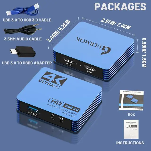 Alt view image 4 of 5 - GUERMOK 4K Video Capture Card, USB 3.0 HDMI to USB-C with Mic Loop-Out, 1080P 60FPS Capture Device for Gaming, Live Streaming, Video Recording, Compatible with MacOS, PS4, Xbox One, Switch