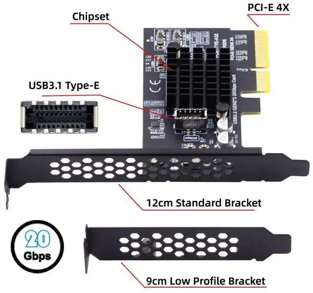 Alt view image 2 of 5 - ChenYang USB 3.2 Gen2x2 Type-E Front Panel Socket to PCI-E 4X PCI Express Expansion Card Adapter