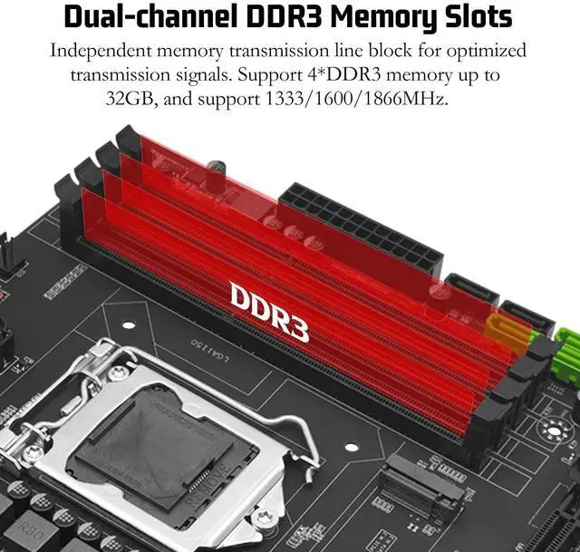 Alt view image 4 of 5 - SHANGZHAOYUAN B85M PRO LGA 1150 Motherboard with 2 * 8GB 1600MHz DDR3 RAM, Support 4th Gen Intel Core i7 i5 i3/Pentium/Celeron (PCIe 3.0, NVME M.2, SATA 6Gb/s, VGA/DVI/HDMI-Compatible, Gigabit LAN)