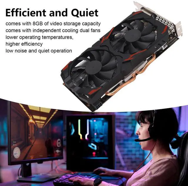 Alt view image 3 of 5 - RX 580 8GB GDDR5 256BIT Gaming Graphics Card, Dual Fan Cooling 1284MHz Core HDMI DVI 3xDisplayPort PCIe 3.0 for Desktop PC Win10 Win11 Linux (580 8G D5)