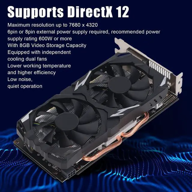Alt view image 2 of 5 - RX580 Graphics Card - 8GB GDDR5 256BIT Interface Gaming Graphics Card, PC Gaming Graphics Card Low Noise Support DVI PC Gaming Video Card Computer Accessories for Win 10 11 (RX580