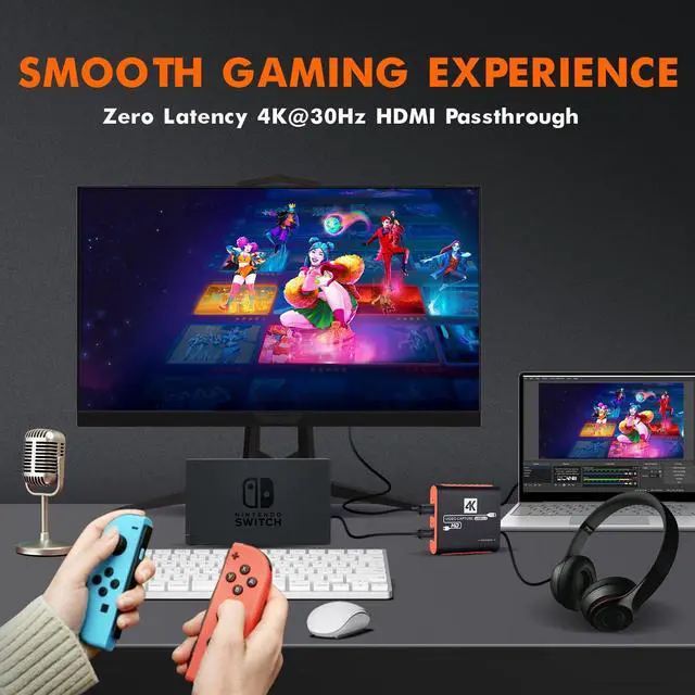 Alt view image 4 of 5 - 4K Capture Card with USB3.0 1080P 60FPS HDMI Video Cam Link for DSLR, Gaming Capture Card for Nintendo Switch/PS5/PS4/Xbox for OBS Twitch Live Streaming and Recording