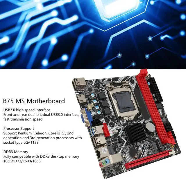 Alt view image 5 of 5 - Zyyini Computer Motherboard, B75 MS LGA 1155 ITX Gaming Motherboard for Celeron, i3 i5, DDR3 16GB, NVME M.2, M.2, SATA3.0, VGA, PCI E 16X, USB3.0, USB2.0