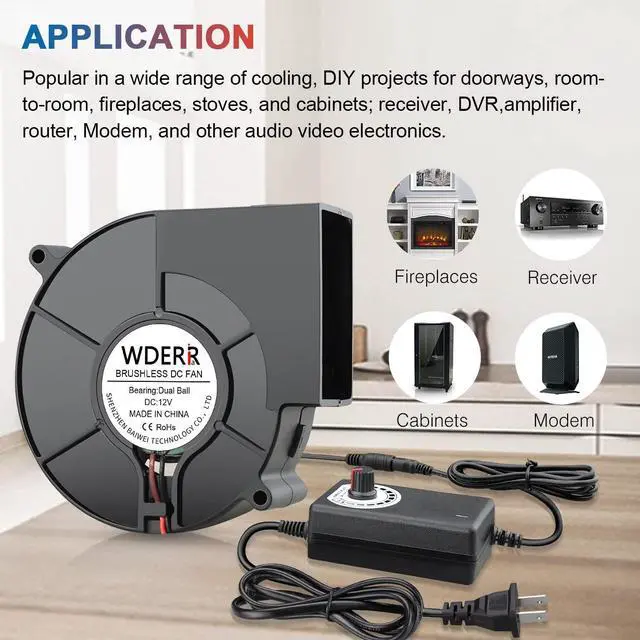 Alt view image 3 of 5 - Wderair 97mm + 120mm Radial 12V Centrifugal Brushless Blower Fan High CFM with AC Plug for Inflatable Replacement,DIY Cooling Ventilation Exhaust Project