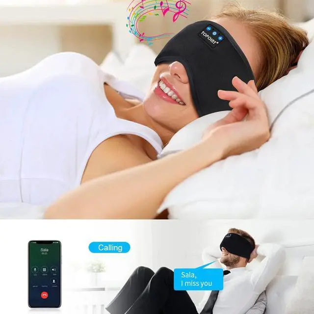 Alt view image 5 of 5 - TOPOINT Sleep Headphones, Bluetooth Sleep Mask with Bluetooth Headphones Cotton Sleeping Headphones Bluetooth Eye Mask with Microphone Hands Free Light Blackout for Side Sleepers Father's Day Gift