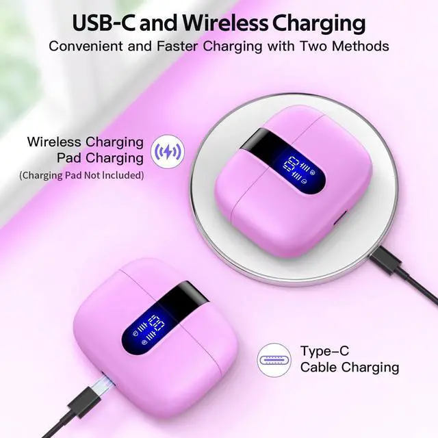 Alt view image 3 of 5 - TAGRY Bluetooth Headphones True Wireless Earbuds 60H Playback LED Power Display Earphones with Wireless Charging Case IPX5 Waterproof in-Ear Ear buds with Mic for TV Smart Phone Laptop Computer Sports