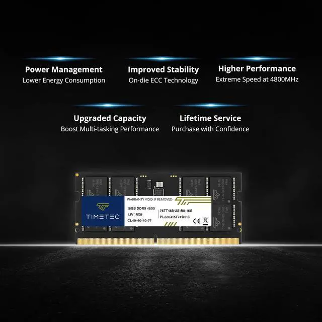 Alt view image 3 of 5 - Timetec 16GB DDR5 4800MHz PC5-38400 Unbuffered Non-ECC 1.1V CL40 1Rx8 Single Rank 262Pin SODIMM Laptop Memory RAM Module Upgrade (16GB)