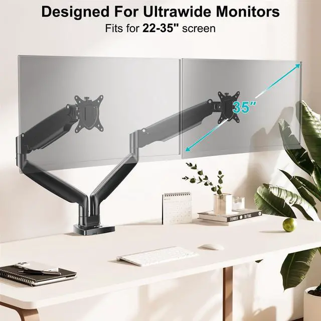 Alt view image 3 of 5 - MOUNT PRO Dual Monitor Desk Mount fits 22 to 35 Ultrawide Computer Screen, Holds up to 26.4lbs Each, Fully Adjustable Long Monitor Arm for Two Monitors, Gas Spring Monitor Stand, 100x100 VESA Mount