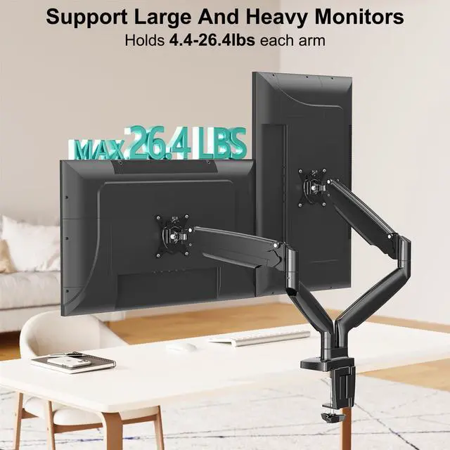 Alt view image 4 of 5 - MOUNT PRO Dual Monitor Desk Mount fits 22 to 35 Ultrawide Computer Screen, Holds up to 26.4lbs Each, Fully Adjustable Long Monitor Arm for Two Monitors, Gas Spring Monitor Stand, 100x100 VESA Mount