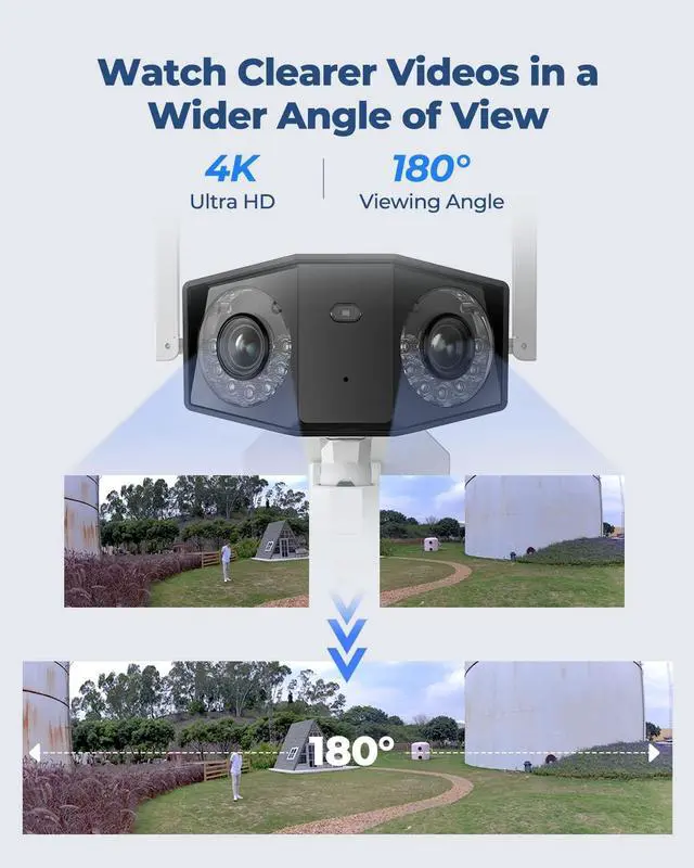 Alt view image 2 of 5 - REOLINK 4K WiFi Security Camera with 180° Ultra-Wide Angle, 2.4/5GHz Plug-in Outdoor Camera, Smart Human/Vehicle/Animal Detection, Color Night Vision, Two-Way Talk, IP67 Waterproof, Duo 2 WiFi