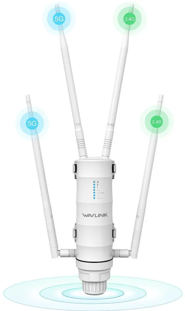 Main image of WAVLINK AC1200 Outdoor WiFi Extender - 1000ft/300m Long Range, Dual Band 2.4G/5G Weatherproof Access Point with PoE+ Gigabit Ports, Mesh Network & AP/Repeater Modes (IP65 Certified)