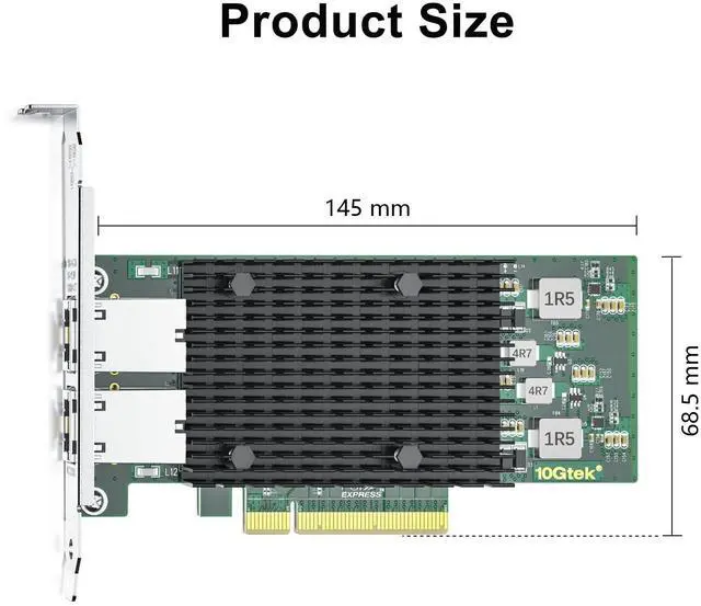 Alt view image 5 of 5 - 10Gtek 10Gb Dual RJ45 Port Network Card with X540 Controller, PCIe Ethernet LAN Adapter for Windows/Linux/ESX Servers, Compare to Intel X540-T2