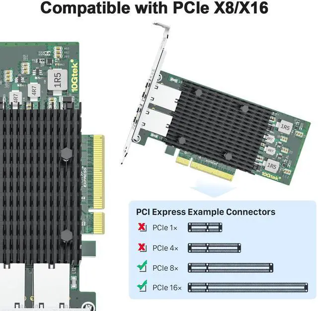 Alt view image 4 of 5 - 10Gtek 10Gb Dual RJ45 Port Network Card with X540 Controller, PCIe Ethernet LAN Adapter for Windows/Linux/ESX Servers, Compare to Intel X540-T2