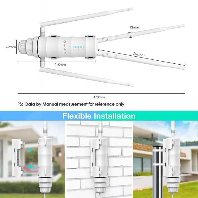 Alt view image 2 of 5 - WAVLINK AC1200 Outdoor Wireless High Power Weatherproof WiFi Long Range Extender/Access Point/Router with Passive POE,Dual Band 2.4+5G Repeater,Gigabit Port, No WiFi Dead Zones for Working from Home