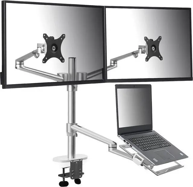 Main image of Height Adjustable 3 in 1 Mount Compatible with 13 to 17.3 inch Laptop, Hold 2 Monitors 11 to 27 inch with Vesa, Monitor Desk Stand arm Riser Mount Stand Workstation (Silver)