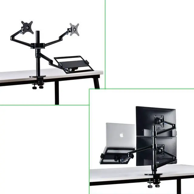 Alt view image 2 of 5 - Height Adjustable 3 in 1 Mount Compatible with 13 to 17.3 inch Laptop, Hold 2 Monitors 11 to 27 inch with Vesa, Monitor Desk Stand arm Riser Mount Stand Workstation (Silver)