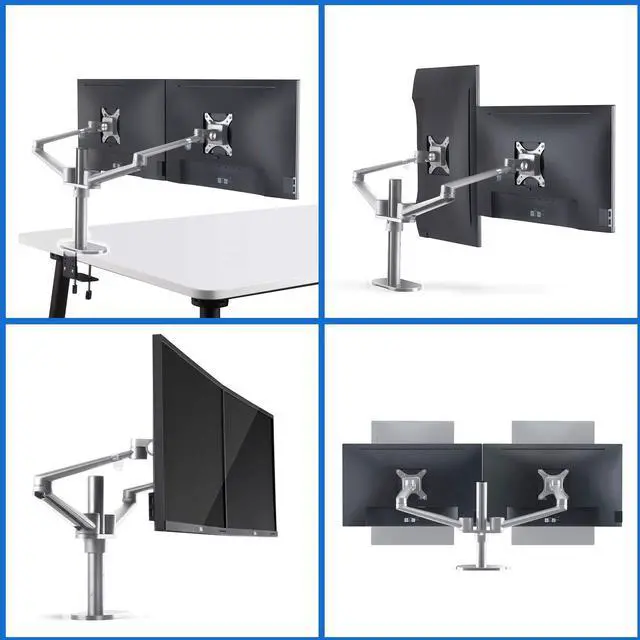 Alt view image 5 of 5 - Height Adjustable 3 in 1 Mount Compatible with 13 to 17.3 inch Laptop, Hold 2 Monitors 11 to 27 inch with Vesa, Monitor Desk Stand arm Riser Mount Stand Workstation (Silver)