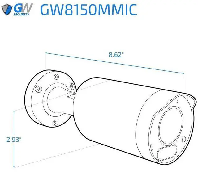 Alt view image 3 of 3 - GW Security GW8150MMIC 8MP 4K IP POE 2.7-13.5mm Motorized Lens 5X Optical Zoom Bullet Security Camera, Spotlight, Built-in Microphone