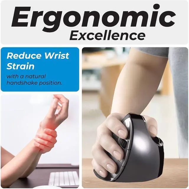 Alt view image 2 of 5 - Evoluent VMDMW Vertical Mouse 4 for Right Hand  Ergonomic Mouse Wireless USB, Helps Reduce Carpal Tunnel, Adjustable Speed & Programmable Buttons, Vertical Ergonomic Wired Mouse, Gaming & Office Use