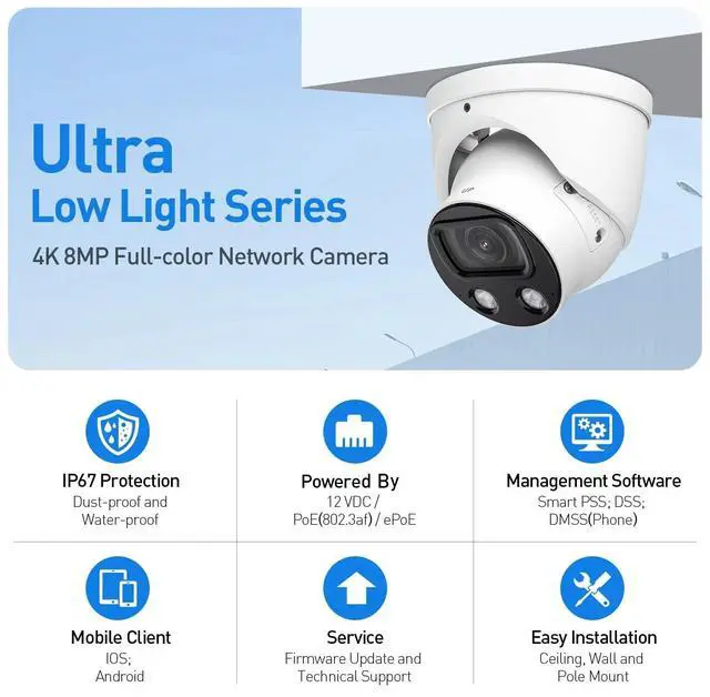 Alt view image 5 of 5 - EmpireTech IPC-Color4K-T 4K Full-Color Ultra Low Light 8MP Smart AI Starlight Turret IP Camera 1/1.2" CMOS,Build-in Warm LED, Built-in Mic,SMD 3.0,PoE and ePoE,IPC-Color4K-T 2.8mm White