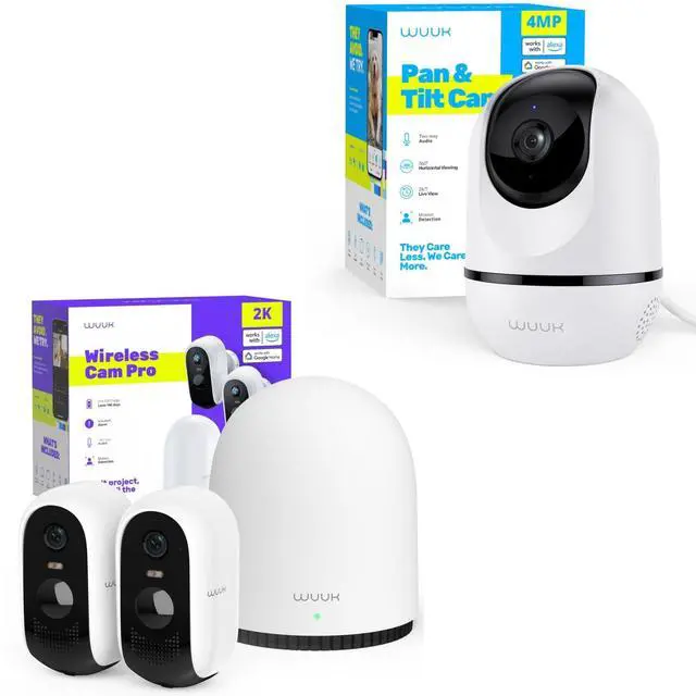 Main image of WUUK 4MP Pet Camera, Pan Tilt Cam for Baby Monitor, + 2 Outdoor Cameras for Home Security with Base Station, No Monthly Fee, Human Motion Detection, Night Vision