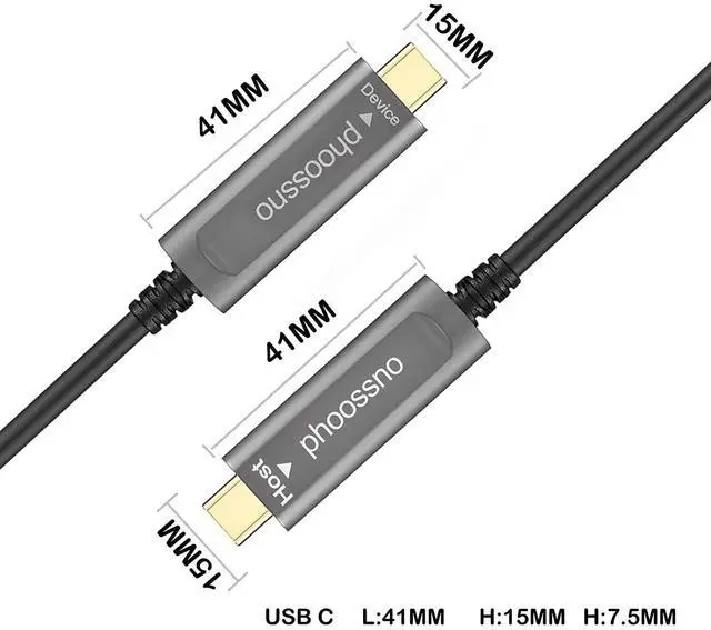 Alt view image 2 of 5 - phoossno USB C to C Fiber Optical Cable USB 3.1 Type C Cable 10Gbps 50FT Compatible with Microsoft Azure Logitech Camera Aver &Vaddio & Barco ClickShare Touch Screen Kinect Intel RealSense
