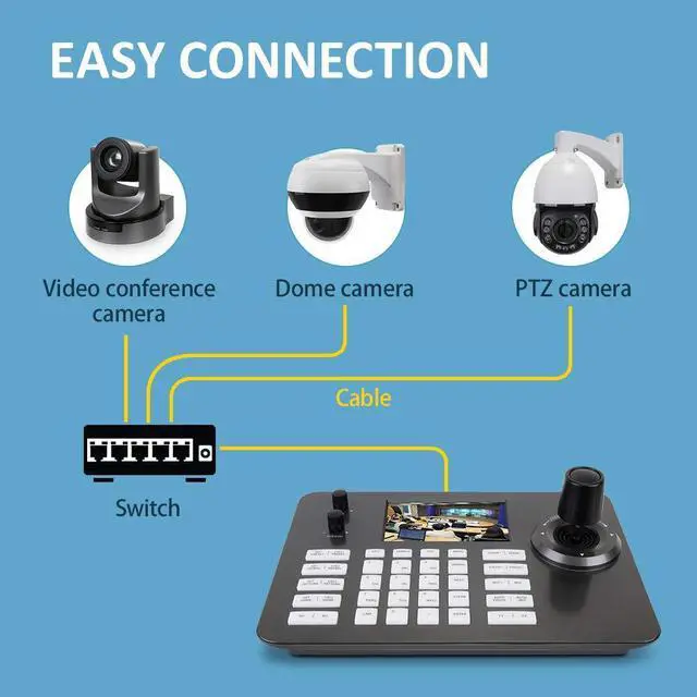 Alt view image 2 of 5 - Hsility PTZ Controller Camera Controller POE Network 4D Joystick Decoding Keyboard Indoor with 5 Inch LCD Screen, 480p