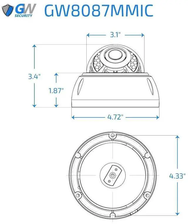 Alt view image 3 of 3 - GW Security GW8087MMIC 8MP 4K IP POE 3X Optical Zoom 2.8-8mm Motorized Lens Dome Security Camera, Built-in Mic, Human Detection