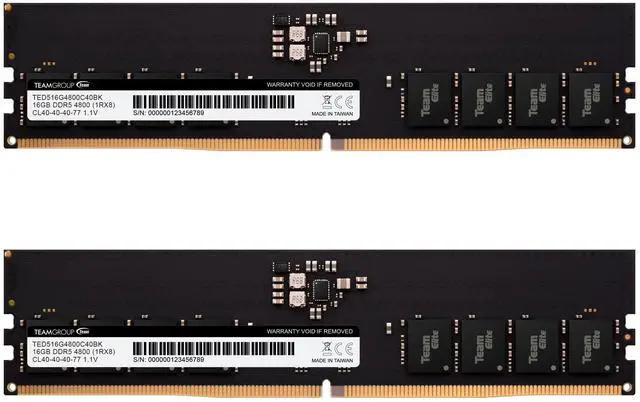 Main image of TEAMGROUP Elite DDR5 32GB Kit (2x16GB) 4800MHz (PC5-38400) CL40 Non-ECC Unbuffered 1.1V UDIMM 288 Pin PC Computer Desktop Memory Module Ram Upgrade - TED532G4800C40DC01