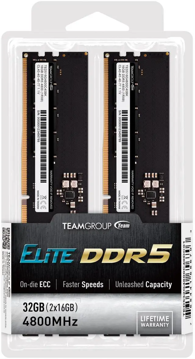 Alt view image 5 of 5 - TEAMGROUP Elite DDR5 32GB Kit (2x16GB) 4800MHz (PC5-38400) CL40 Non-ECC Unbuffered 1.1V UDIMM 288 Pin PC Computer Desktop Memory Module Ram Upgrade - TED532G4800C40DC01