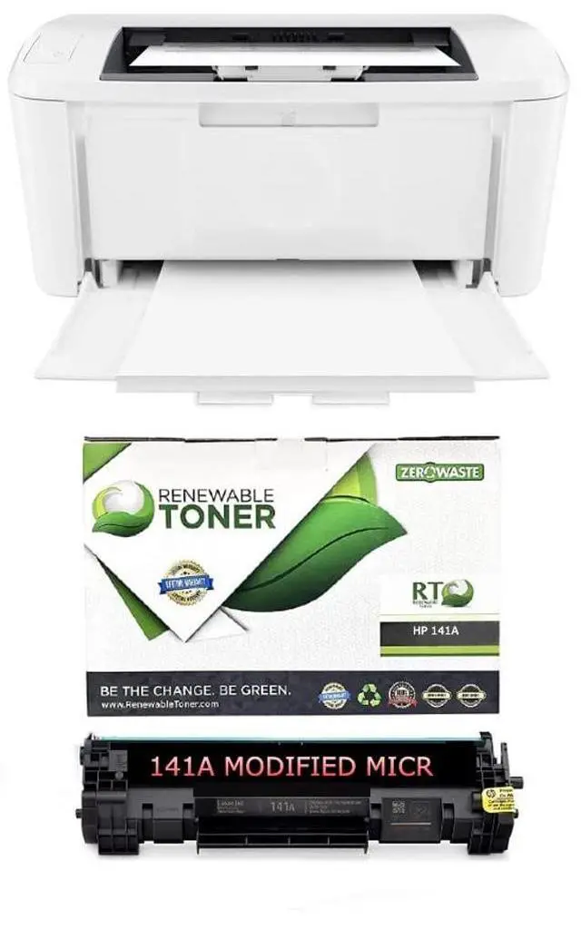 Main image of RT M110we Wireless Monochrome Laser Check Printer Bundle with 1 Modified 141A MICR Ink Toner Cartridge for Printing Business and Personal Checks (2 Items)