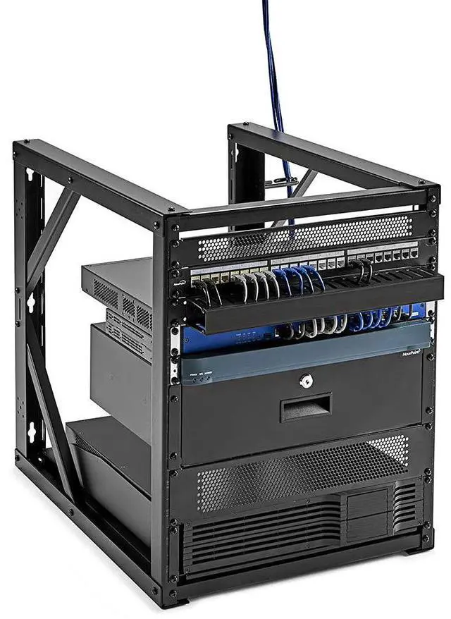 Alt view image 4 of 5 - NavePoint 9U Open Frame Wall Mount Server Rack for 19" Networking IT Equipment & A/V Gear, 24.81" Depth, 198 lbs Weight Capacity, 12-24 Threaded