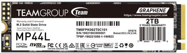 Main image of TEAMGROUP MP44L 2TB SLC Cache NVMe 1.4 PCIe Gen 4x4 M.2 2280 Laptop&Desktop SSD (R/W Speed up to 4,800/4,400MB/s) TM8FPK002T0C101