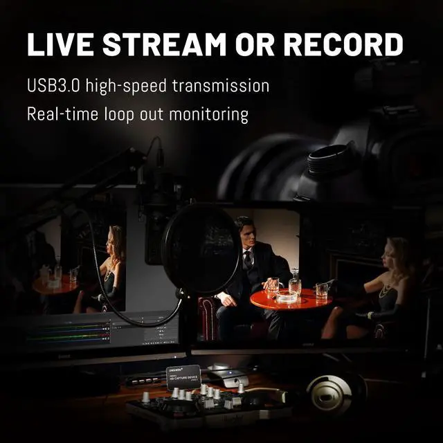 Alt view image 2 of 5 - UNISHEEN USB 3.0 Game Capture Card 4K HDMI Video Adapter Card, Broadcast Live Stream and Record, HDMI to USB 3.0 Dongle HD 1080P Live Streaming Video Game Grabber Converter