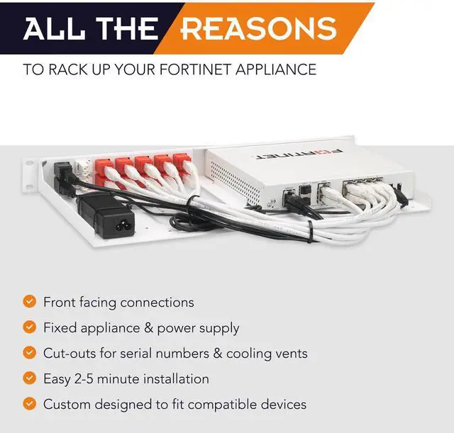 Alt view image 3 of 5 - Rackmount.IT Rack Mount Kit for Fortinet FortiGate 80F / 81F / 80F-Bypass  1U 19 Rackmount  Front-Facing Ports (RM-FR-T15)